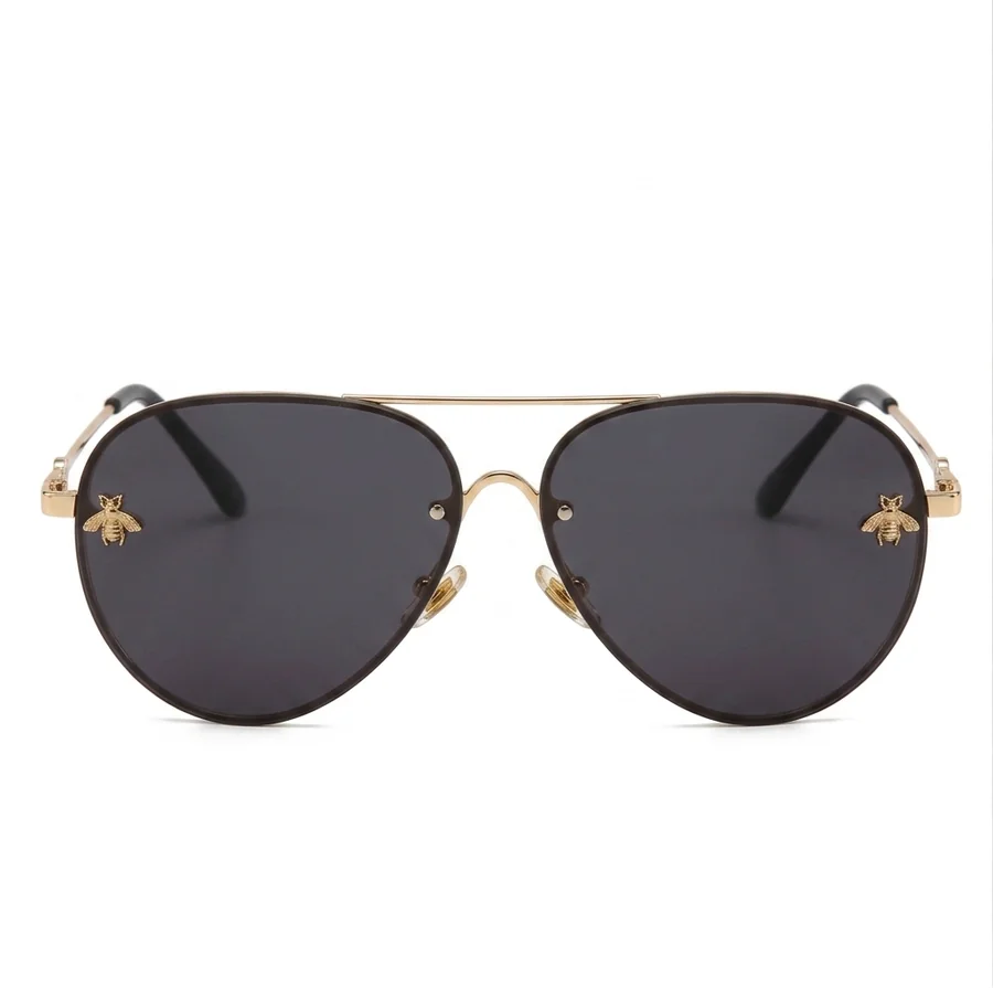 Black Vintage Bee Design Glasses — Front view