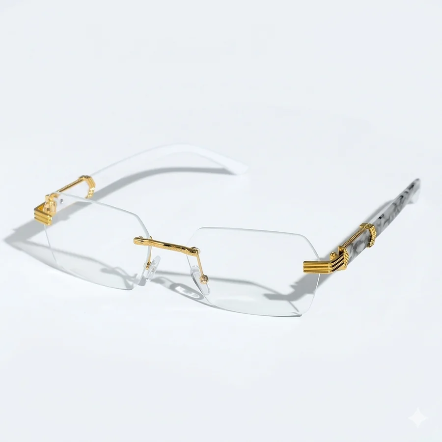 Modern Frameless Marble Temple Glasses — Front view