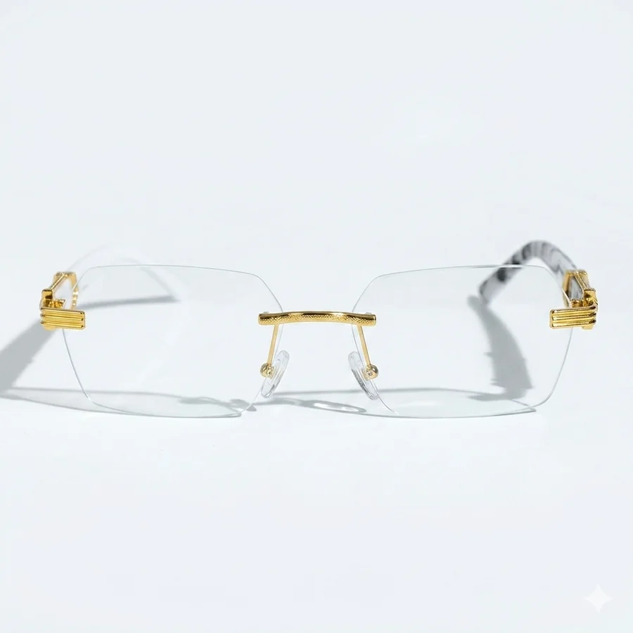 Modern Frameless Marble Temple Glasses — Back view