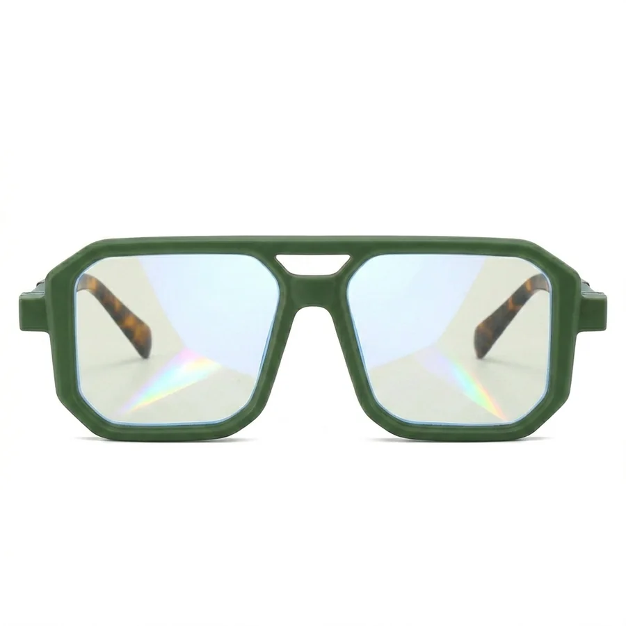 Multicolor Square Pilot Retro Glasses — Front view