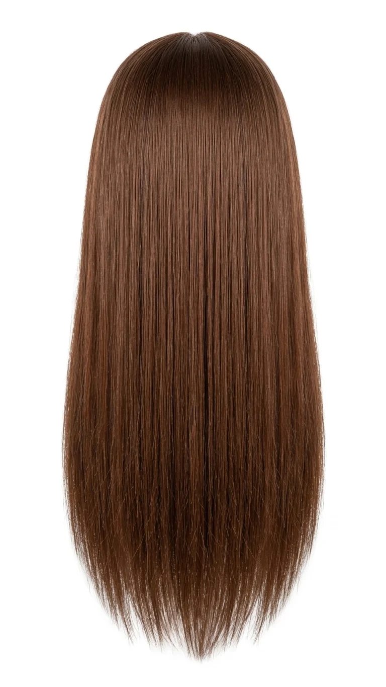 Straight Chocolate Brown Wig — Back view